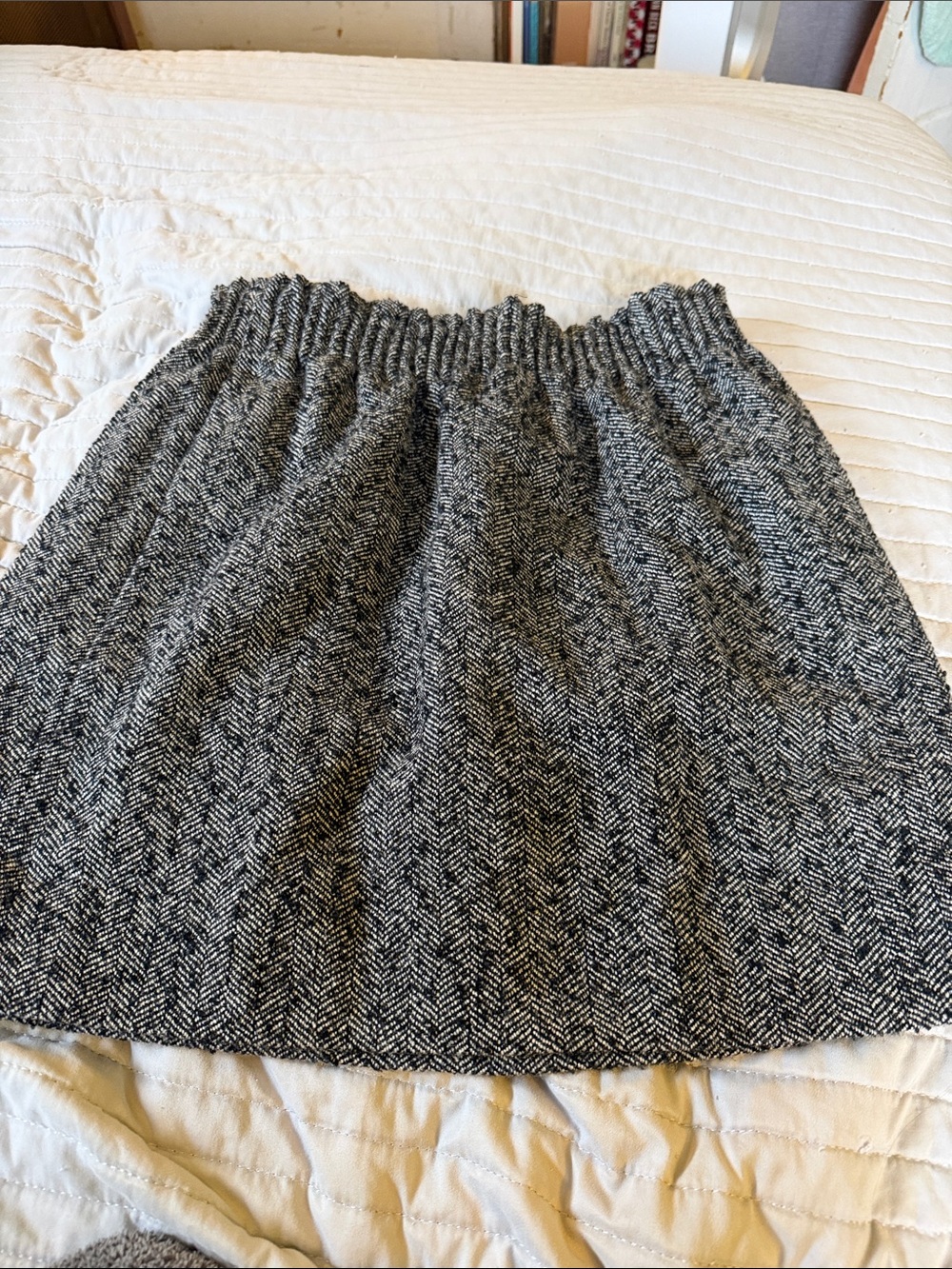 J. Crew Black & White Herringbone Elastic Waist A-Line Skirt